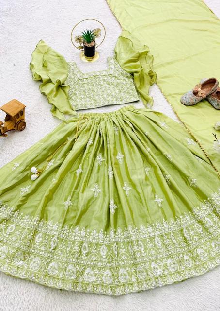 Trending  Embroidered Work Chinon Green Surat wholesale children clothing - wholesale export
